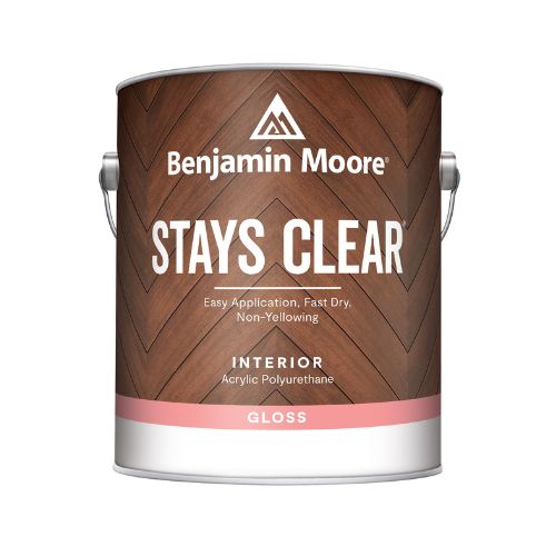 Benjamin Moore STAYS CLEAR Gloss, fast-drying, non-yellowing, interior acrylic polyurethane finish.