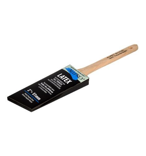 Barracuda Nylon/Poly Rattail A/S, latex paintbrush with wooden handle, packaged in a black and blue box, designed for all paints and stains.