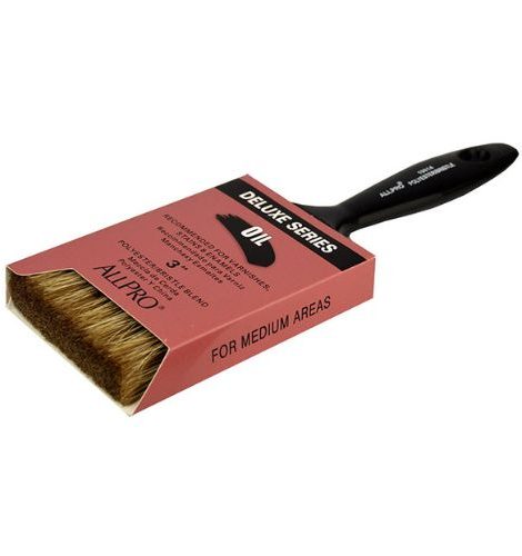 DELUXE QUALITY POLYESTER/NATURAL - OIL, oil paintbrush, black handle, pink/black box, for medium areas.
