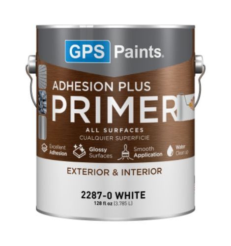 GPS Paints Adhesion Plus Primer can, high-adhesion interior and exterior primer for glossy and hard surface preparation