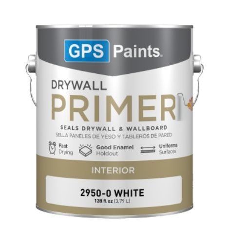 GPS Paints Drywall Primer interior can, white PVA primer and sealer for smooth drywall and wallboard surfaces