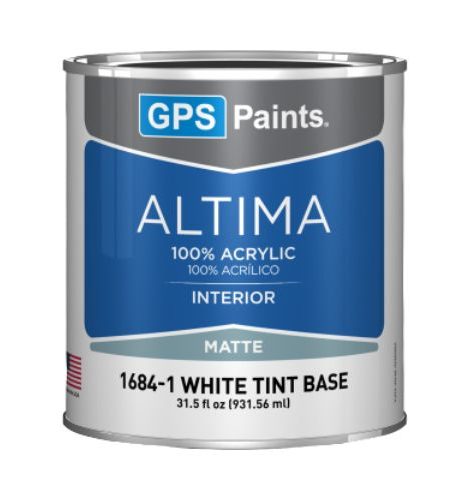 ALTIMA Interior matte paint can by GPS Paints, 100% acrylic white tint base for durable interior wall finishes